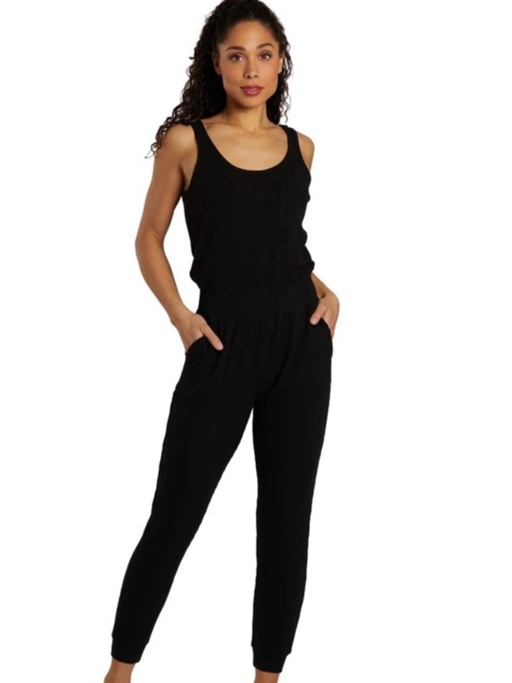 Spiritual Gangster Black Ribbed Tank Jumpsuit